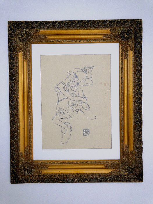 Image 2 of Die Ducks - „Sitzende mit angewinkeltem Bein“ - Framed Signed Original Pencil Drawing - Tour Exhibi