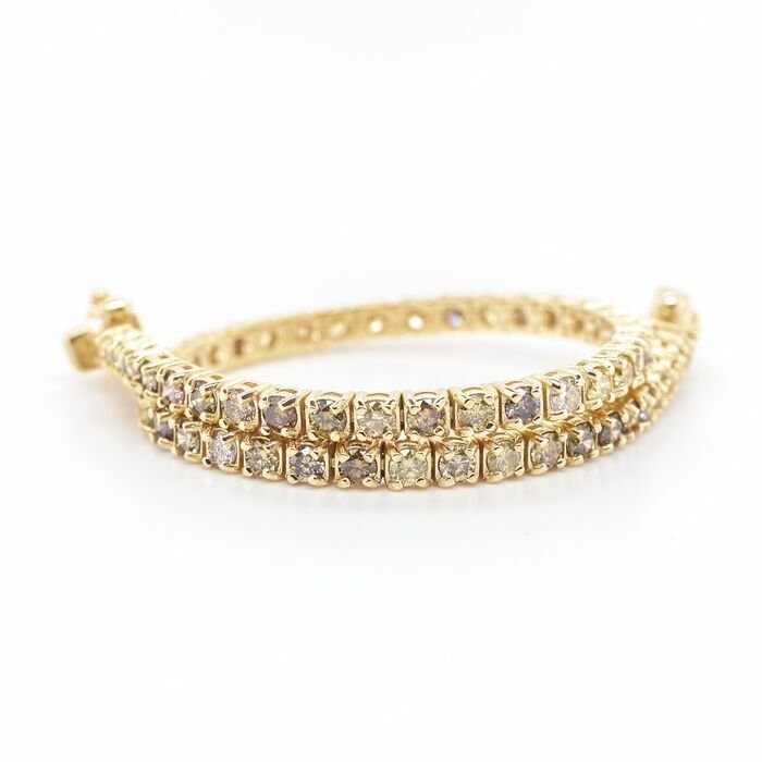 Preview of the first image of No reserve price - 3.53 tcw - 14 kt. Yellow gold - Bracelet Diamond.