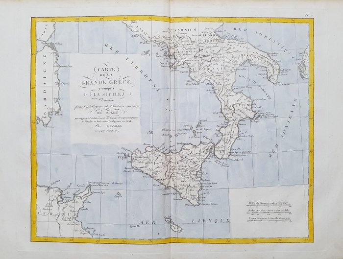 Preview of the first image of Italy, Sud Italia, Sicilia, Calabria, Campania, Puglia; Jean-Beptiste B. D'Anville - Carte de la Gr.