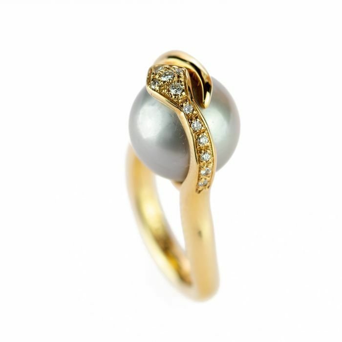 Image 3 of Intini Jewels - 18 kt. Gold, Yellow gold - Ring - 0.14 ct Diamond - Tahiti Pearl