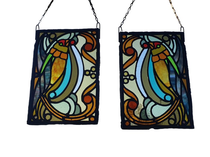Image 3 of Set Art Nouveau Stained glass window hangers