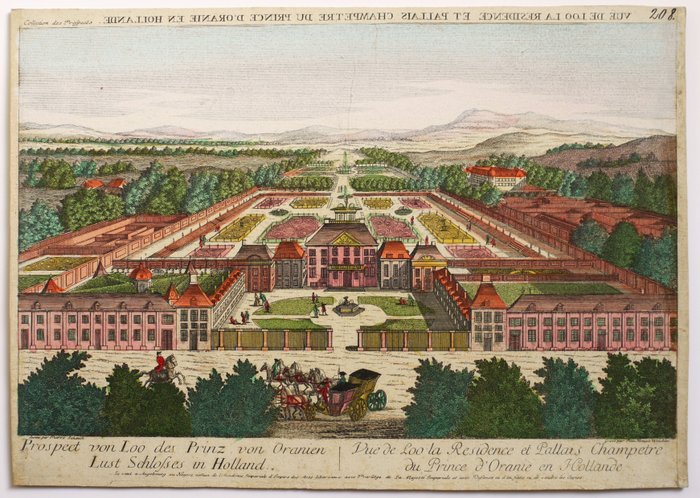 Preview of the first image of Netherlands, Apeldoorn; Academie Imperiale, Augsburg - Guckkastenblatt - Prospect von Loo des Prinz.