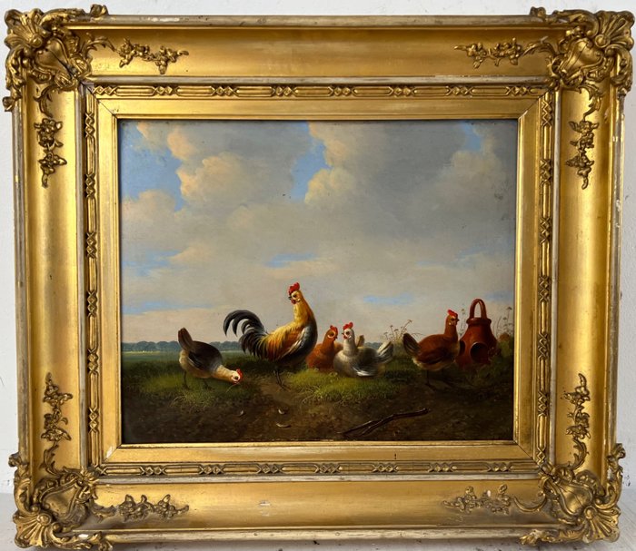 Image 2 of Flemish school (XlX) - Cockerel and hens in a landscape