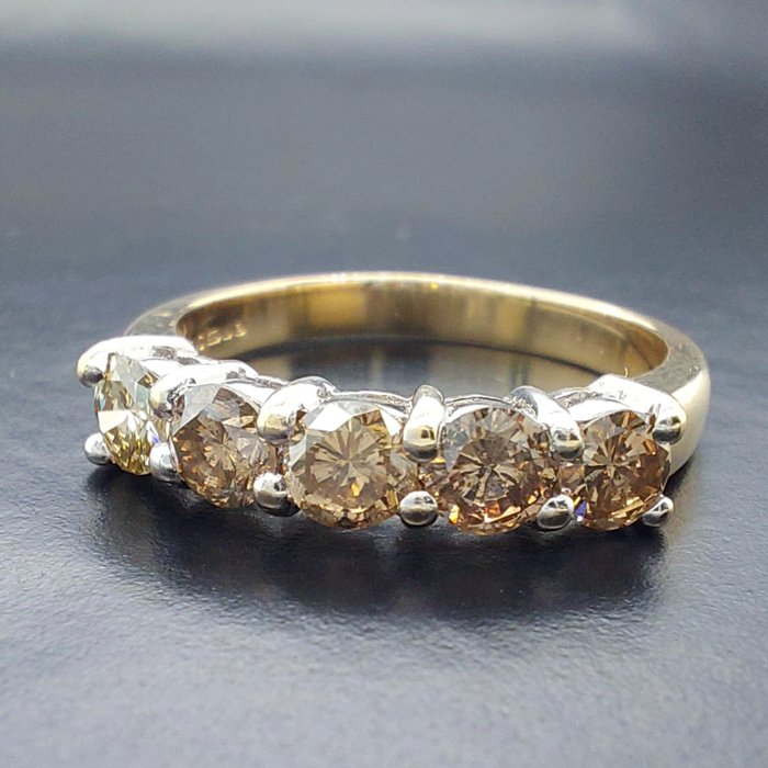Image 2 of Vintage Eternity - 9 kt. Yellow gold - Ring - 1.00 ct - Fancy Brown Diamonds