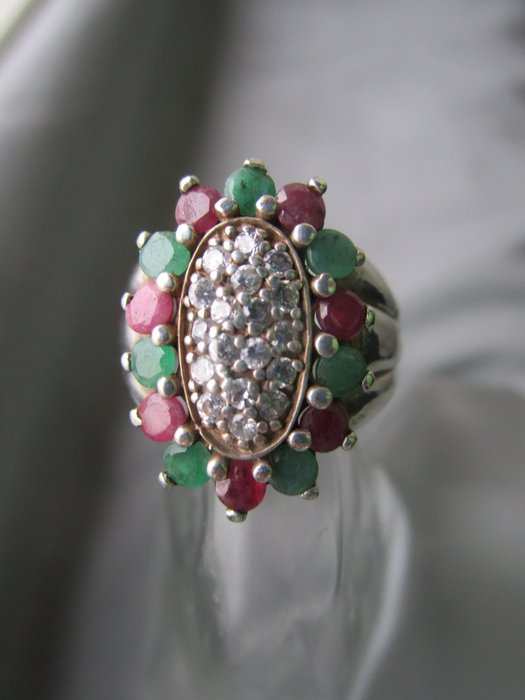 Image 2 of 925 Silver - Ring - Emeralds, Rubies, Rock Crystals
