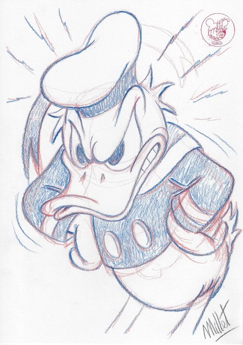 Preview of the first image of Donald Duck - Just being grumpy - Original Signed Sketch Drawing by Millet.
