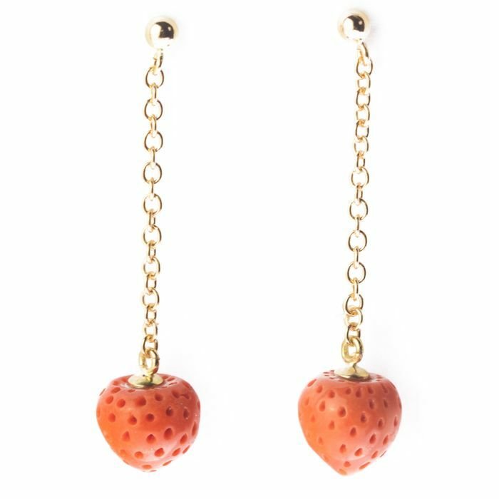 Preview of the first image of Intini Jewels - 18 kt. Gold, Yellow gold - Earrings - 7.00 ct Coral.
