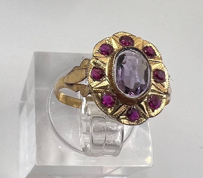 Image 2 of NO RESERVE PRICE - 18 kt. Yellow gold - Ring Amethyst - Rubies