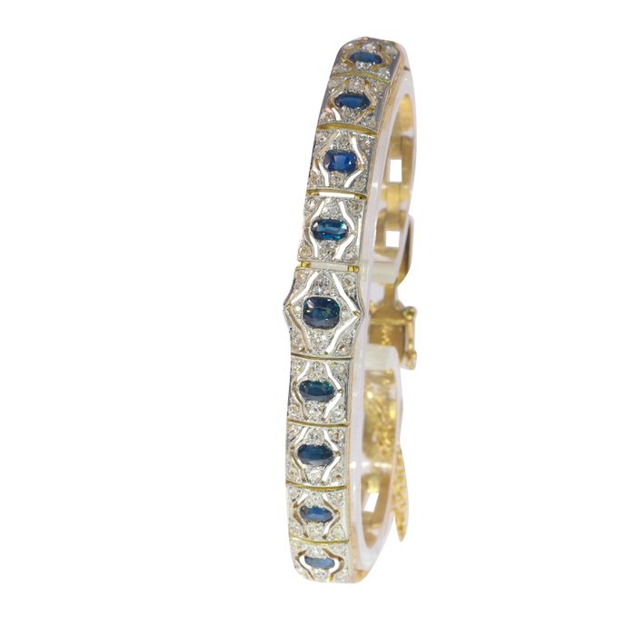 Preview of the first image of 18 kt. Yellow gold - Bracelet - 1.40 ct Sapphire - Diamonds, total diamond weight 0.45 crt, Vintage.
