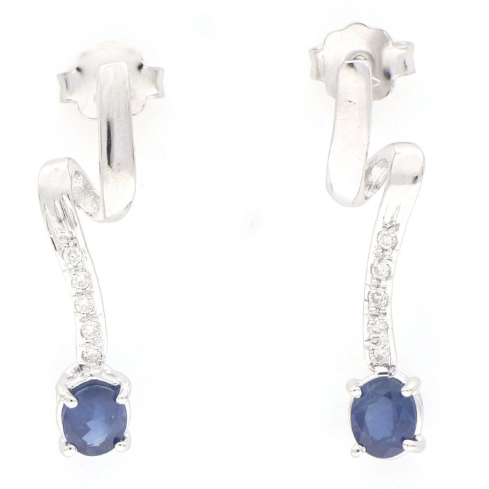 Preview of the first image of " No Reserve Price " - 18 kt. White gold - Earrings - 1.00 ct Sapphires - Diamonds.