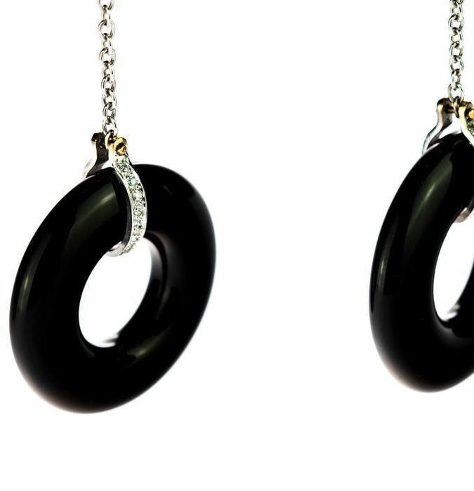 Image 2 of Intini Jewels - 18 kt. Gold, White gold - Earrings Diamond - Onyx