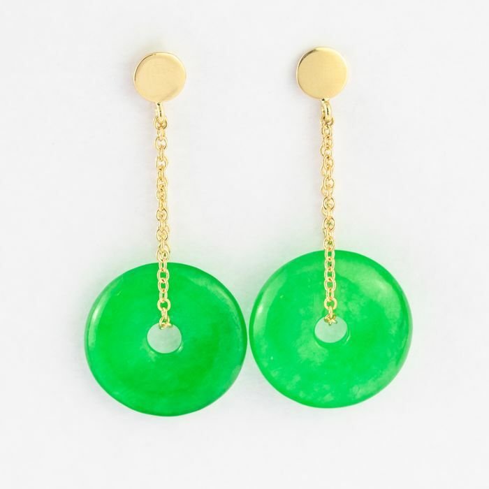 Preview of the first image of Intini Jewels - 18 kt. Gold, Yellow gold - Earrings - 28.50 ct Quartz - Green Quartz.