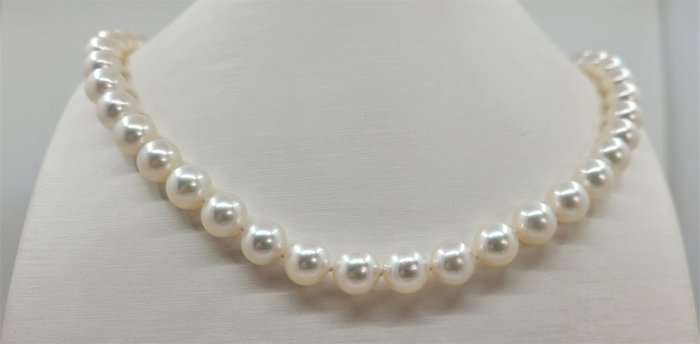 Preview of the first image of Certificate Pearl Science Lab - 9x9.5mm Bright Akoya Pearls - 18 kt. White gold - Necklace.