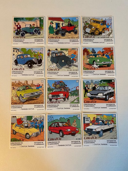 Preview of the first image of Tintin - Ensemble de 12 autocollants "Côte d'Or" - Set complet - (1984).