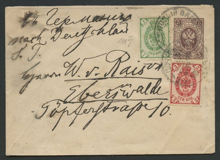 Preview of the first image of Russian Federation 1906 - Letter with tricolour postage from Russia to Eberswalde, Germany, from 20.