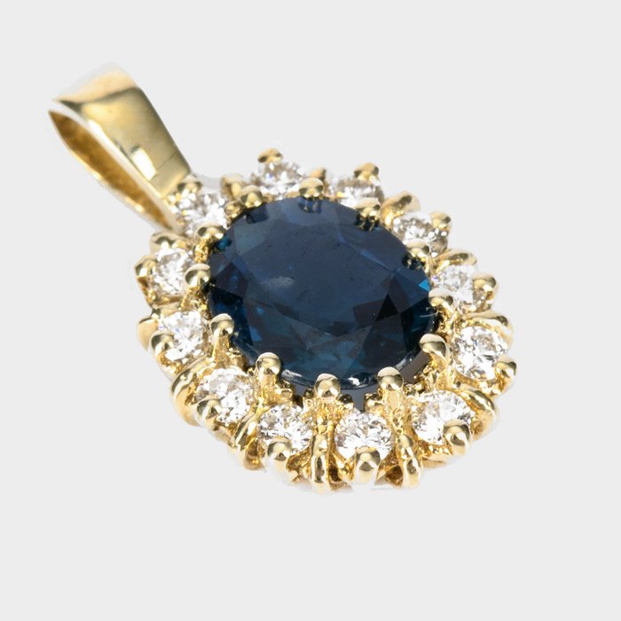 Image 3 of 14 kt. Yellow gold - Pendant - 0.50 ct Sapphire - Diamonds