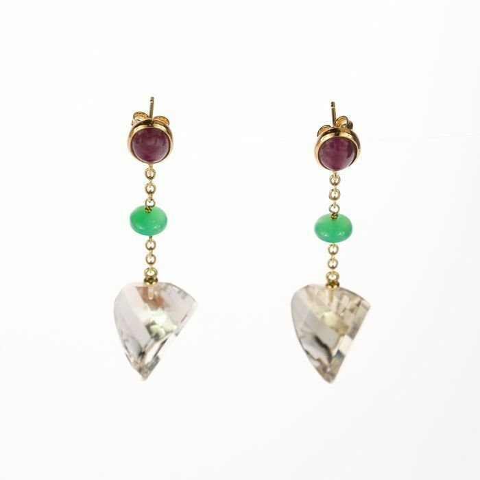 Image 3 of Intini Jewels - 18 kt. Gold, Yellow gold - Earrings Ruby - Citrines, Quartz