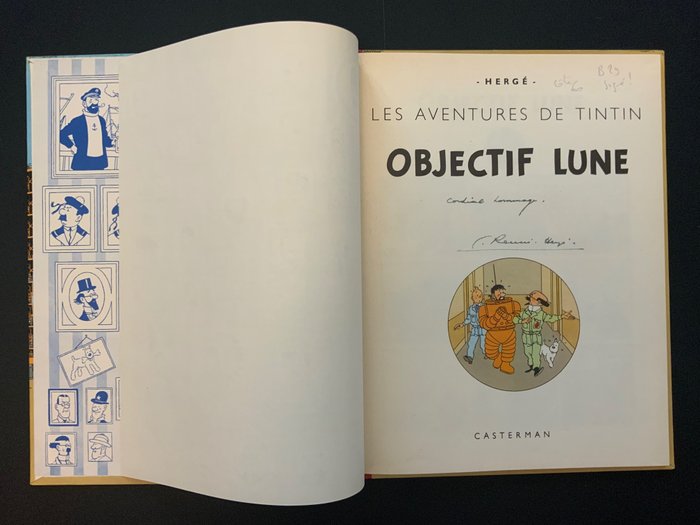 Preview of the first image of Tintin T16 - Objectif Lune (B29) - C - Avec dédicace de Hergé - Reprint - (1960).