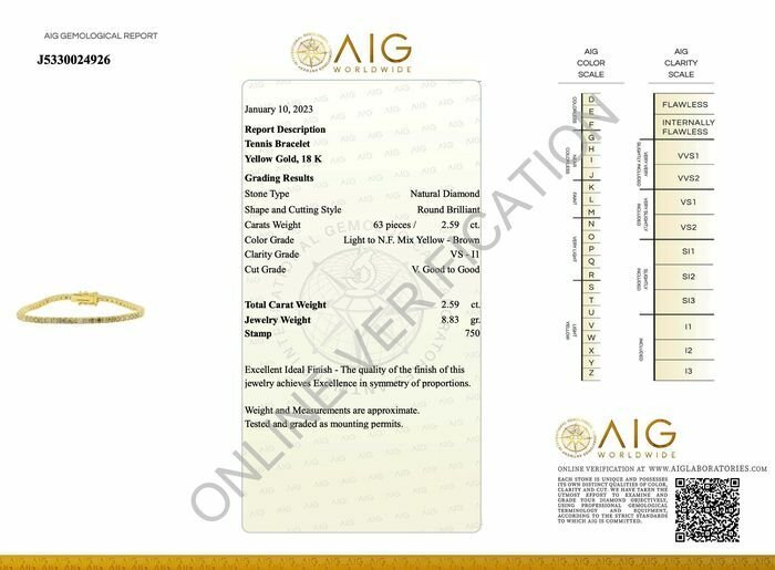 Image 3 of No reserve price - 2.59 tcw - 18 kt. Yellow gold - Bracelet Diamond
