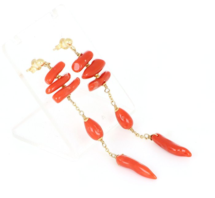 Image 2 of ''No reserve Price'' - 18 kt. Yellow gold - Earrings - 5.00 ct Coral