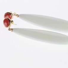 Image 2 of Intini Jewels - 18 kt. Gold, Yellow gold - Earrings - 2.00 ct Coral - Agate