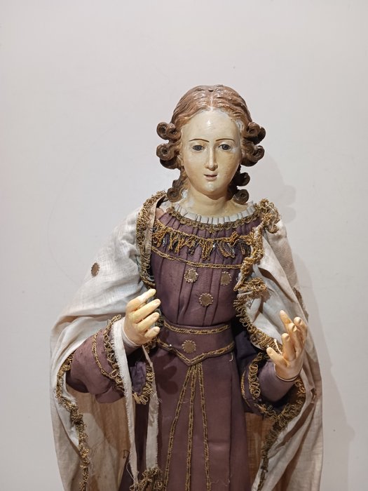 Image 2 of "Madonna" sculpture (71 cm.) - Earthenware, Glass, Wood - Second half 19th century