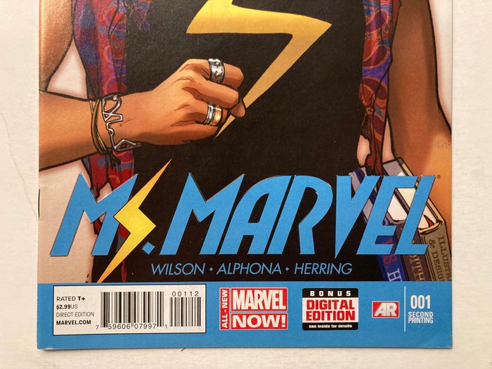 Image 3 of Ms Marvel # 1 Rare Second Print Variant - appearance Kamala Khan. Very High Grade - Stapled - First
