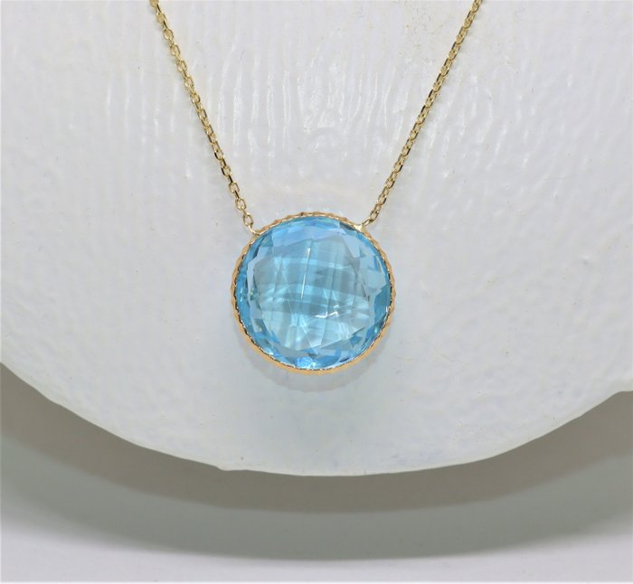 Preview of the first image of ALGT Certificaat - Geen reserve - 14 kt. Gold, Yellow gold - Necklace - 21.08 ct Topaz - Topaz, Swi.
