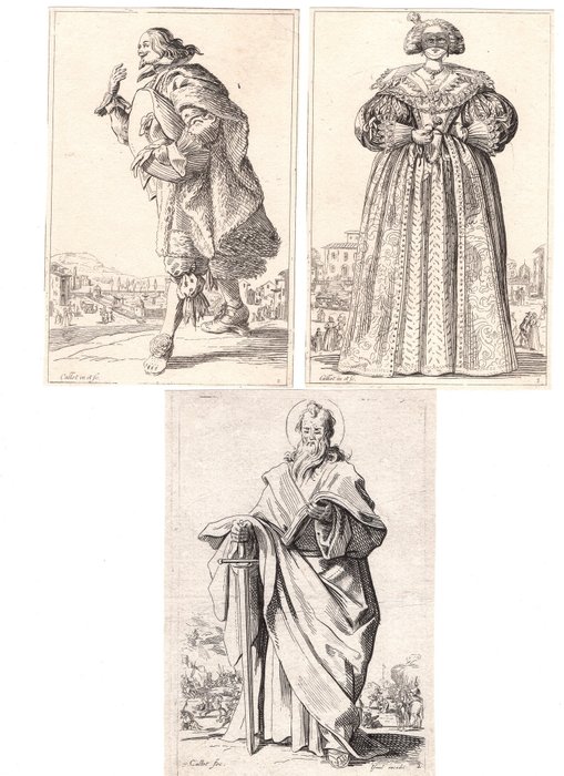 Preview of the first image of Jacques Callot (Nancy 1594-1635) - Gruppo di tre acqueforti di Jacques Callot.