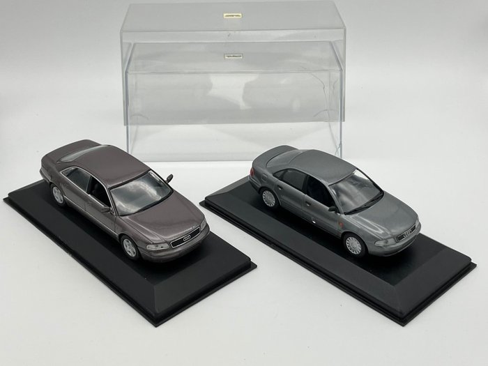 Preview of the first image of MiniChamps - 1:43 - Audi A4 Grey & Audi A8 Cashmere Metallic.