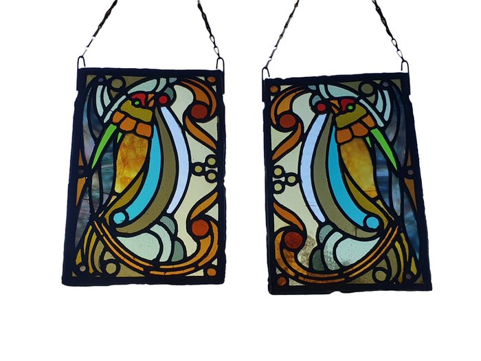 Image 2 of Set Art Nouveau Stained glass window hangers