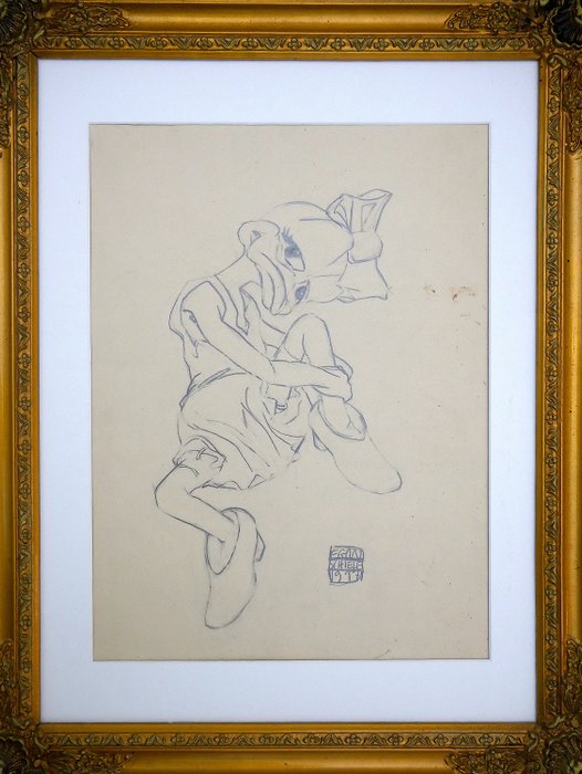 Image 3 of Die Ducks - „Sitzende mit angewinkeltem Bein“ - Framed Signed Original Pencil Drawing - Tour Exhibi