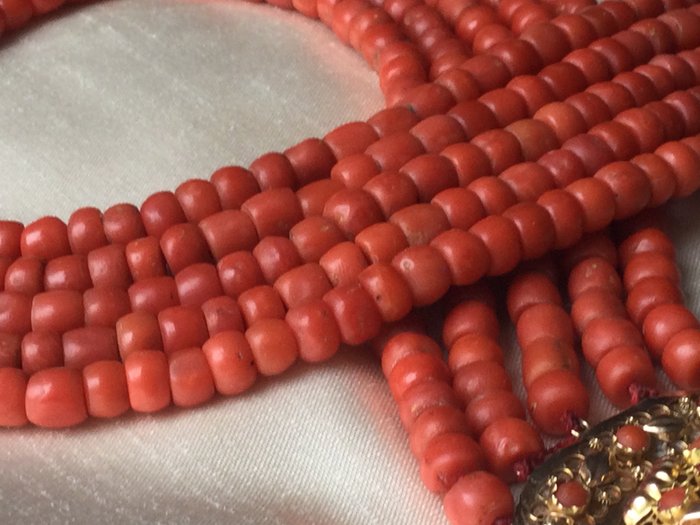 Preview of the first image of 14 kt. Yellow gold - Necklace Blood Coral - Red corals.