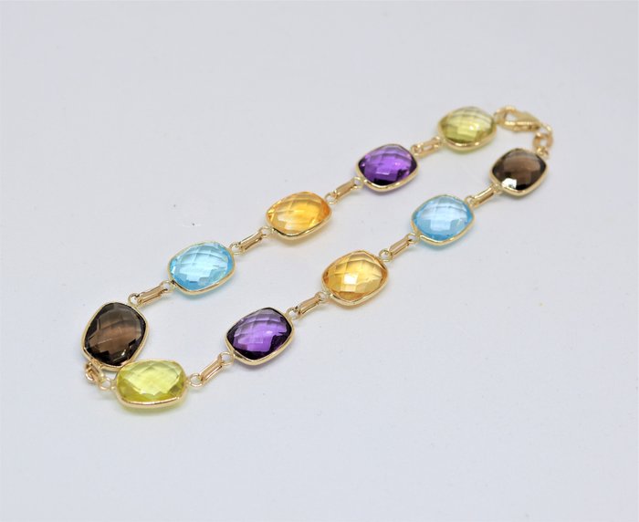 Preview of the first image of ALGT Certificaat - 14 kt. Gold, Yellow gold - Bracelet - 30.00 ct Topaz - Amethysts, Citrines, Topa.