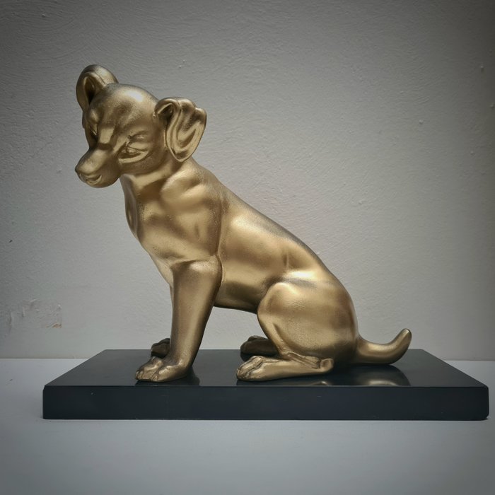 Preview of the first image of Rochard - Sculpture, Art Deco young dog.