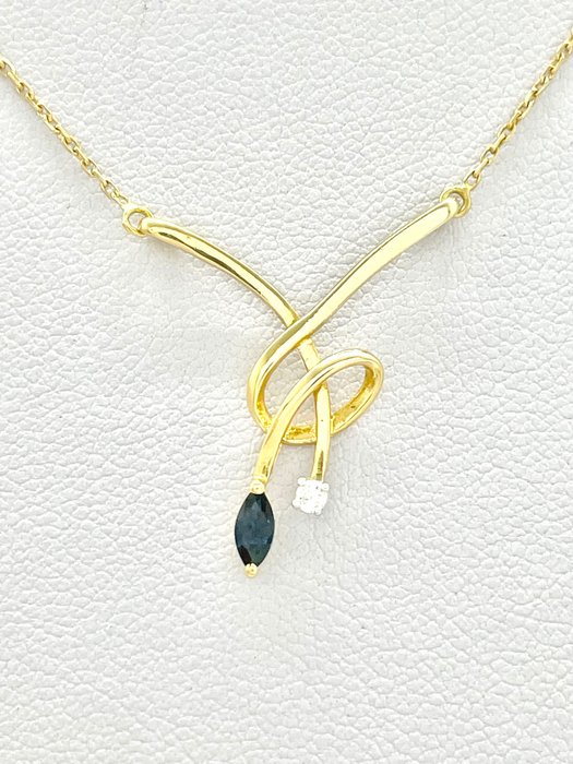 Preview of the first image of "NO RESERVE PRICE" Cocktail - 18 kt. Yellow gold - Necklace - 0.15 ct Sapphire - Diamonds.