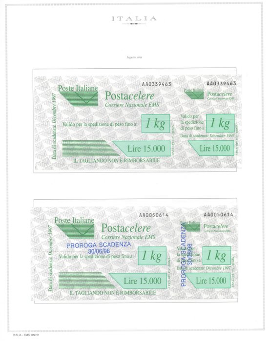 Image 2 of Italian Republic 2007 - Postacelere (fast delivery) slips with extension 30/06/98, and with double