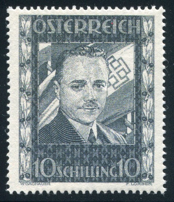 Preview of the first image of Austria 1936 - 10 sh blue-grey: Chancellor Dollfuss - Yvert n. 484.