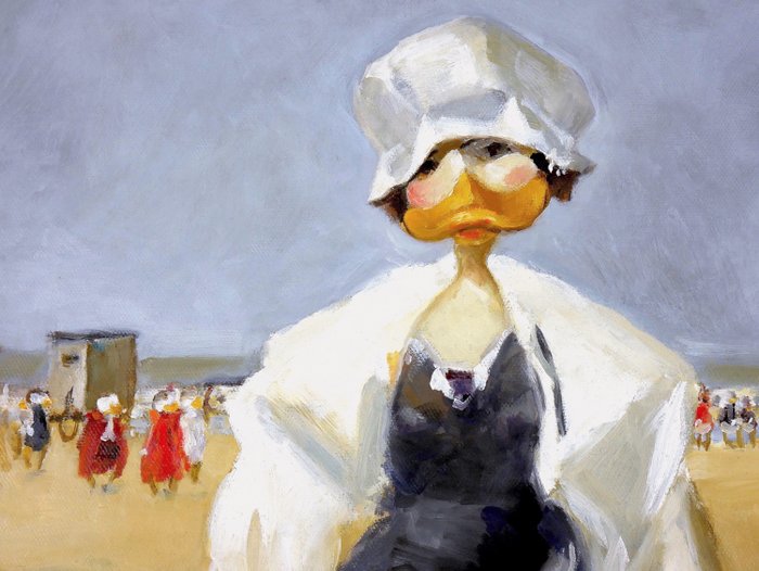 Image 2 of Die Ducks - „Ente am Strand von Viareggio" - 45 x 60 cm - Oil on Canvas - Framed - (2022)