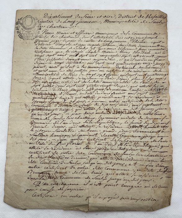 Image 2 of Baron d'Holbach - Certificat de non émigration signé - 1793