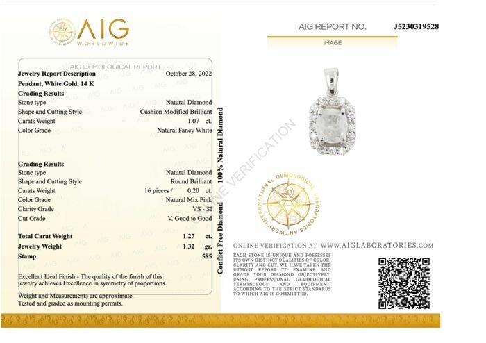 Image 3 of No reserve price - 1.27 tcw - 14 kt. White gold - Pendant Diamond