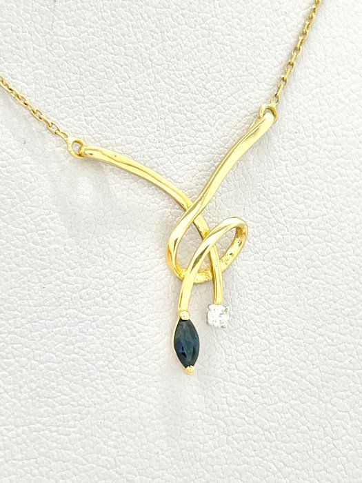 Image 2 of "NO RESERVE PRICE" Cocktail - 18 kt. Yellow gold - Necklace - 0.15 ct Sapphire - Diamonds