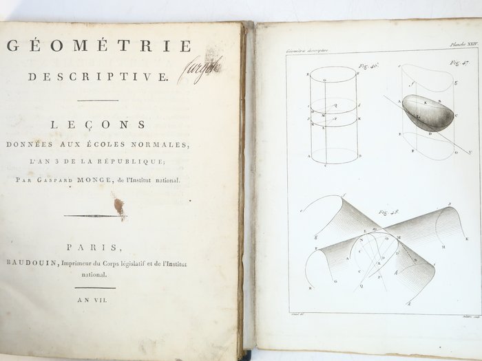 Preview of the first image of Gaspard Monge - Géométrie descriptive. Edition originale. - 1799.