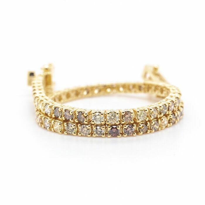 Preview of the first image of No reserve price - 2.59 tcw - 18 kt. Yellow gold - Bracelet Diamond.