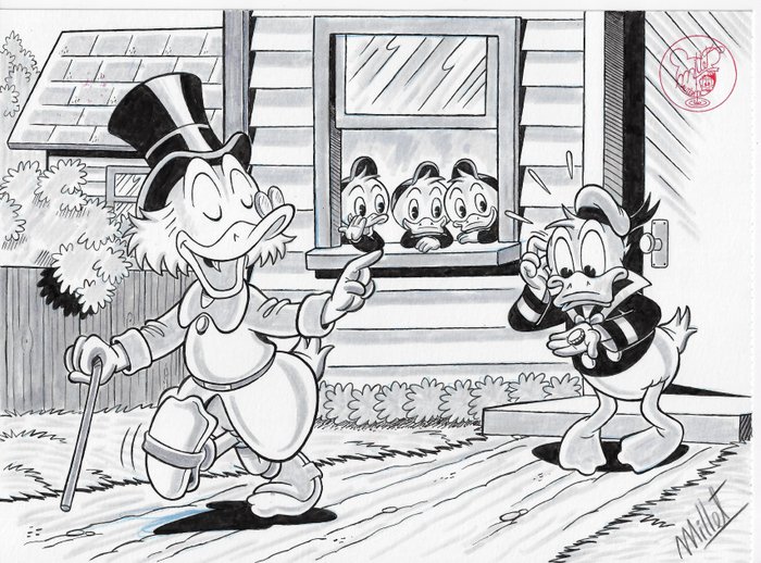 Preview of the first image of Uncle Scrooge and Donald Duck - "A proper salary, isn't it?" - Signed Original Drawing by Millet.