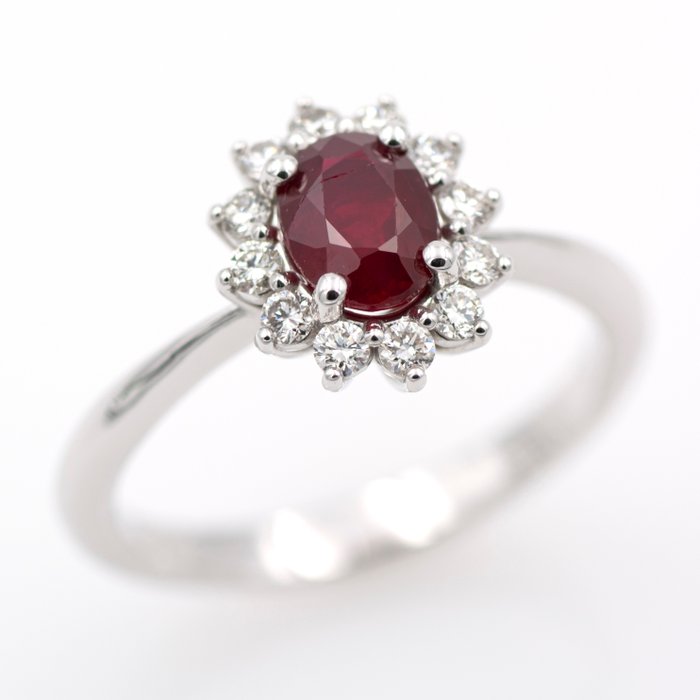 Preview of the first image of 18 kt. White gold - Ring - 1.04 ct Ruby - Diamonds.