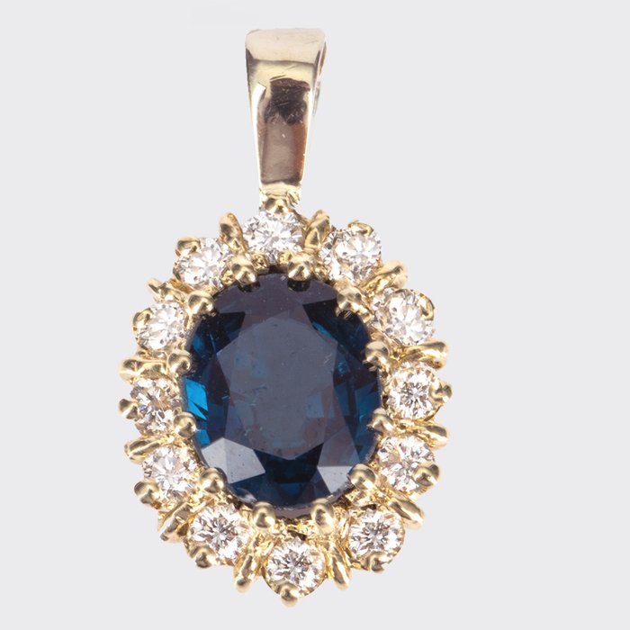 Preview of the first image of 14 kt. Yellow gold - Pendant - 0.50 ct Sapphire - Diamonds.