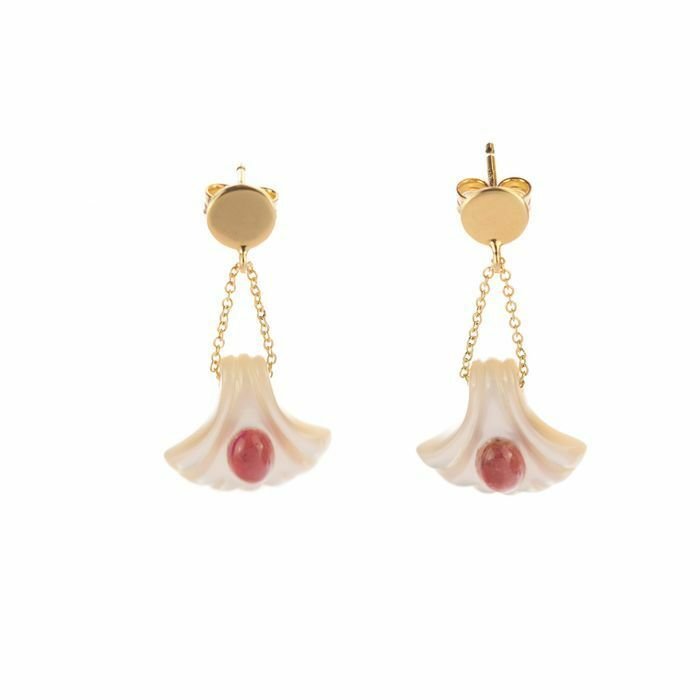 Preview of the first image of Intini Jewels - 18 kt. Gold, Yellow gold - Earrings - 4.00 ct Tourmaline - Mother of Pearl.