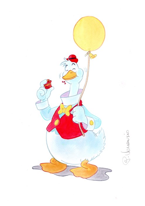 Preview of the first image of Disney Comic Character - Gus Goos's Party - Disney Book Asia - Signed Original Coloured Drawing by.