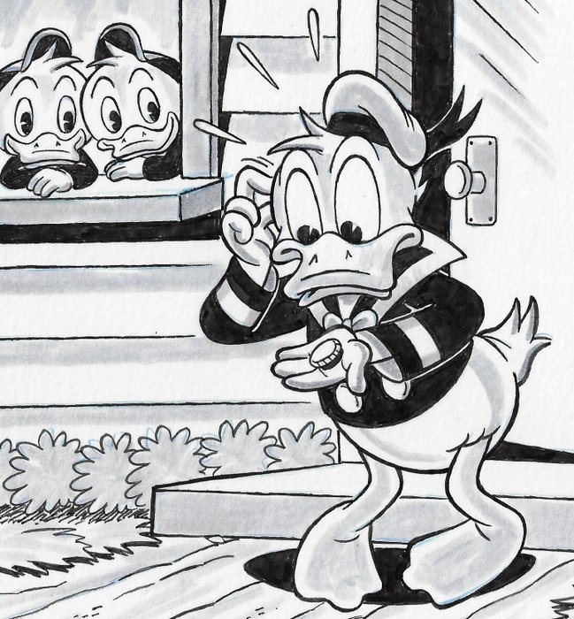 Image 3 of Uncle Scrooge and Donald Duck - "A proper salary, isn't it?" - Signed Original Drawing by Millet